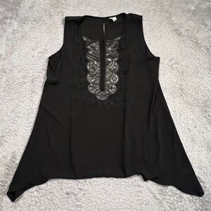 Cato Est‎ 1946 Sleeveless Tunic Blouse Women's L Black Shark Bite Hem
